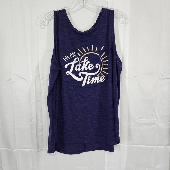 Lake Time Size XXL Women's Navy Graphic Tank Top - Picture 1 of 7
